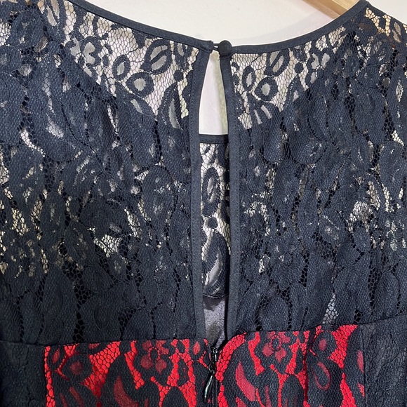New City Chic belted black lace dress with red underlay plus size - Picture 3 of 8